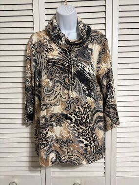 Weekends by Chico's Paisley & Animal Print Cowl Neck Top